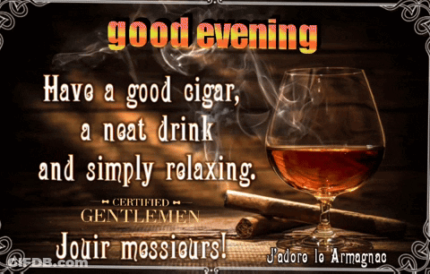 Good Evening Poster With Glass Of Cognac GIF