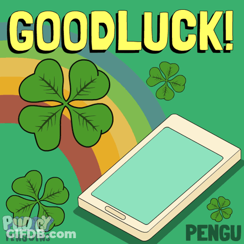 Good Luck Poster With Phone And Clovers GIF