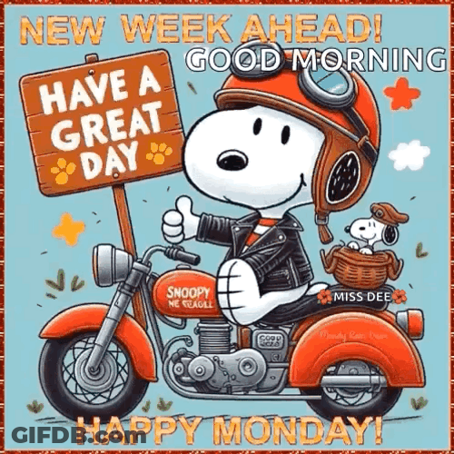 Good Monday Morning Snoopy Riding Motorcycle GIF