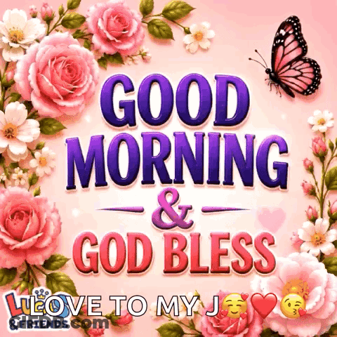 Good Morning And God Bless Greeting Card With Flowers And Butterflies GIF