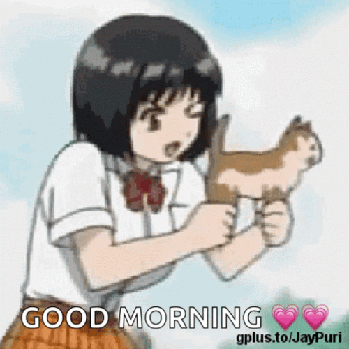 Good Morning Anime Girl Playing Cat GIF