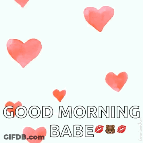 Good Morning Babe Greeting Card With Hearts And Bear GIF