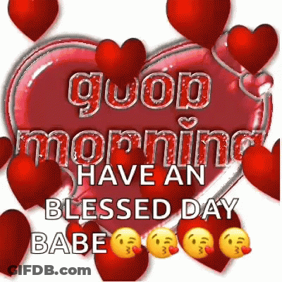 Good Morning Babe Greeting Card With Hearts And Smiley Faces GIF