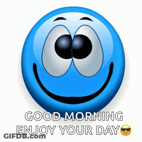 Good Morning Blue Smiley Face Emoji GIF