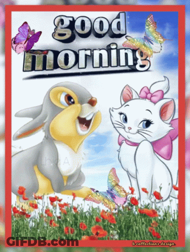 Good Morning Card With Bunny And Cat GIF
