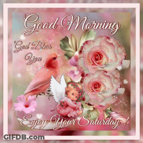 Good Morning Card With Flowers And Angel GIF