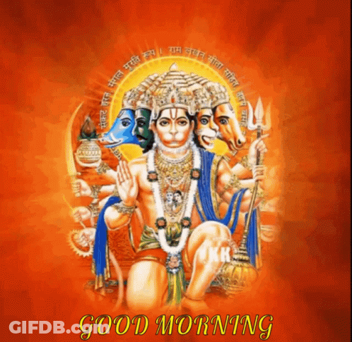 Good Morning Card With Hanuman And Other Deities GIF