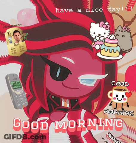 Good Morning Card With Red Cookie And Nokia Phone GIF