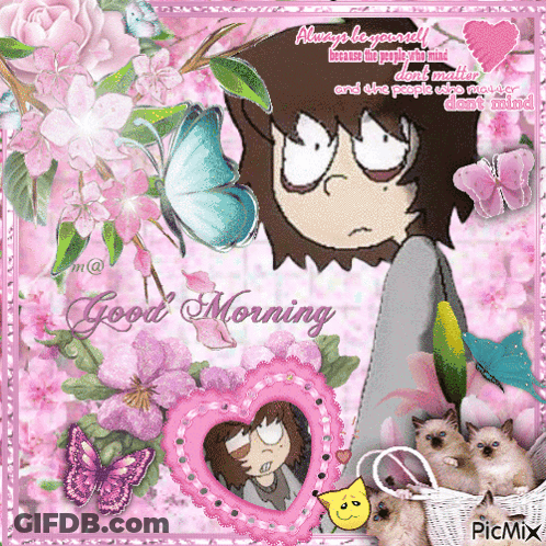 Good Morning Cartoon With Flowers And Butterflies GIF