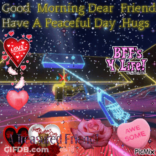 Good Morning Dear Friend Have A Peaceful Day Hugs Greeting Card GIF