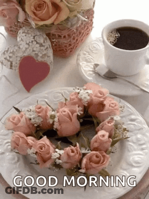 Good Morning Evolving Heart Roses Design GIF