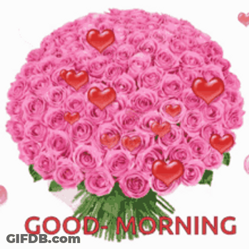 Good Morning Flowers Huge Rose Bouquet And Hearts GIF