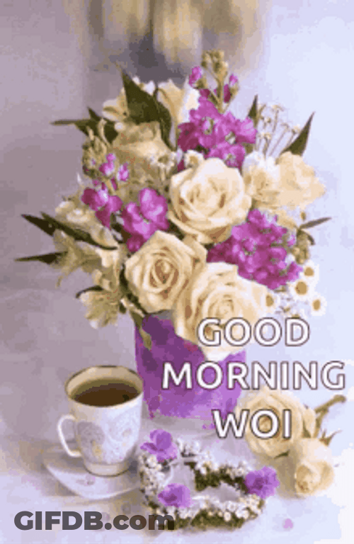 Good Morning Flowers In Vase With Blurring Effect GIF
