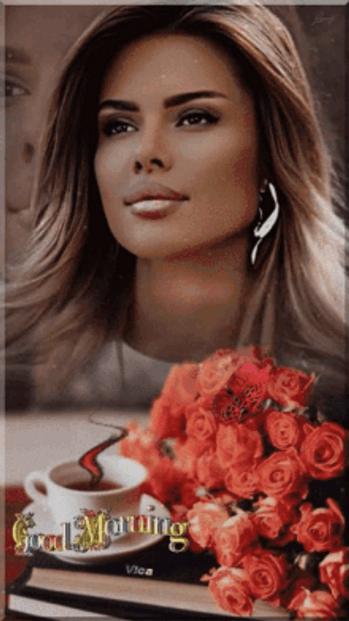 Good Morning Flowers With Coffee And Photo GIF