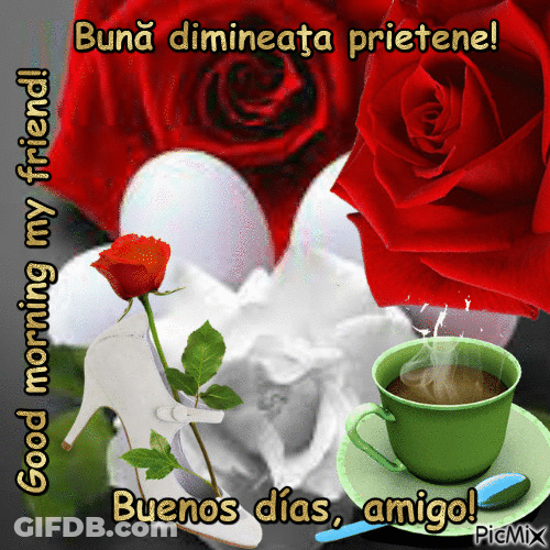 Good Morning Friend Coffee And Roses GIF