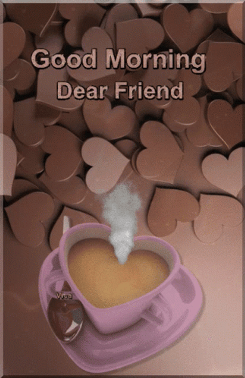 Good Morning Friend Heart Shaped Coffee GIF