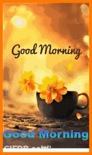 Good Morning Greeting Card Coffee Yellow Flowers GIF
