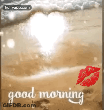 Good Morning Greeting Card Heart Water Kiss Beach GIF