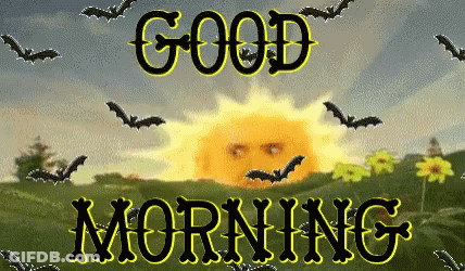 Good Morning Greeting Card With Bats Around Sun GIF