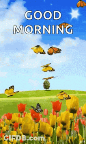 Good Morning Greeting Card With Butterflies GIF