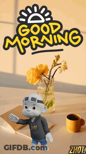 Good Morning Greeting Card With Cartoon Character GIF
