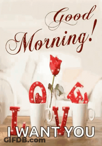 Good Morning Greeting Card With Coffee And Rose GIF