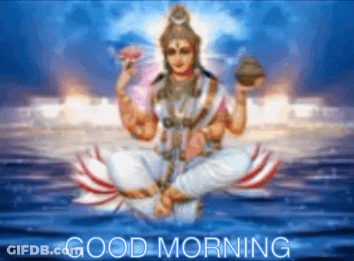 Good Morning Greeting Card With Deity On Lotus GIF