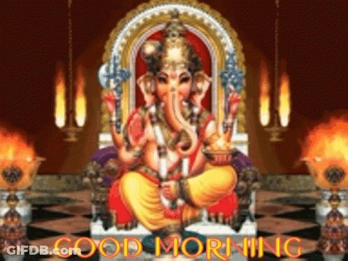 Good Morning Greeting Card With Deity Statue GIF