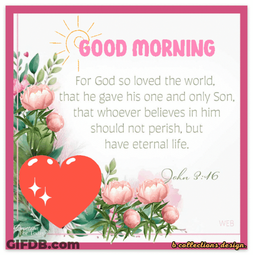 Good Morning Greeting Card With Flowers And Heart GIF