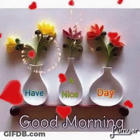 Good Morning Greeting Card With Flowers And Hearts GIF