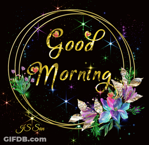 Good Morning Greeting Card With Flowers In Circle GIF