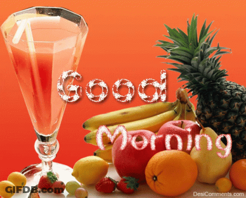 Good Morning Greeting Card With Fruit And Juice GIF