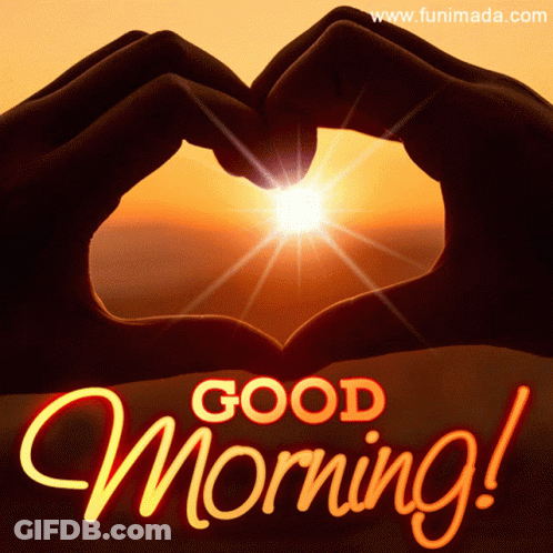 Good Morning Greeting Card With Hand Heart Shape GIF