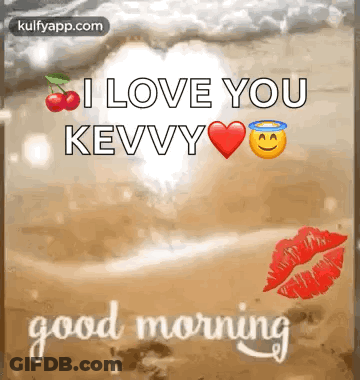Good Morning Greeting Card With Heart And Kiss GIF