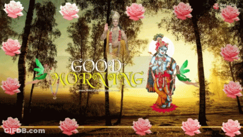 Good Morning Greeting Card With Krishna And Ram GIF