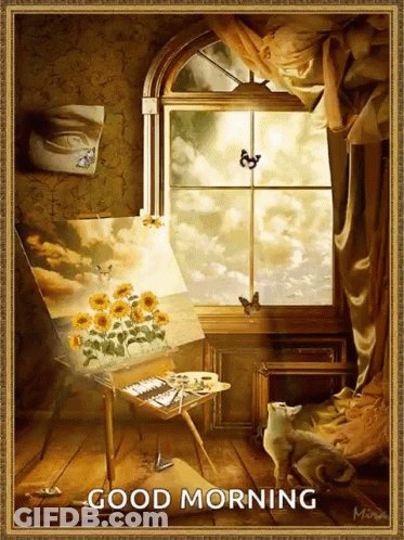 Good Morning Greeting Card With Painting GIF