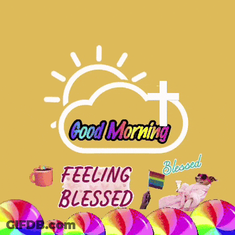 Good Morning Greeting Card With Rainbow Lollipops And Cloud With Cross GIF