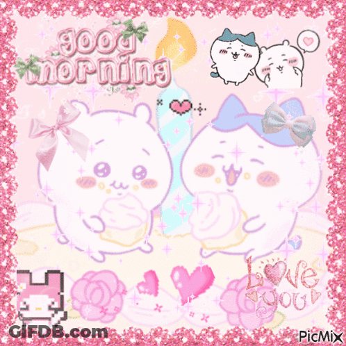 Good Morning Greeting Card With Two Cats GIF