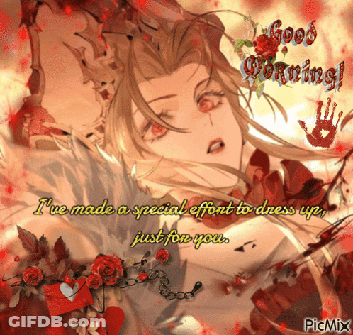 Good Morning Greeting Card With Woman And Roses GIF