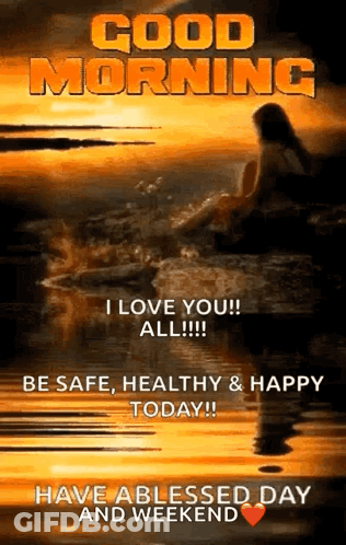 Good Morning Greeting Card Woman Standing In Water GIF