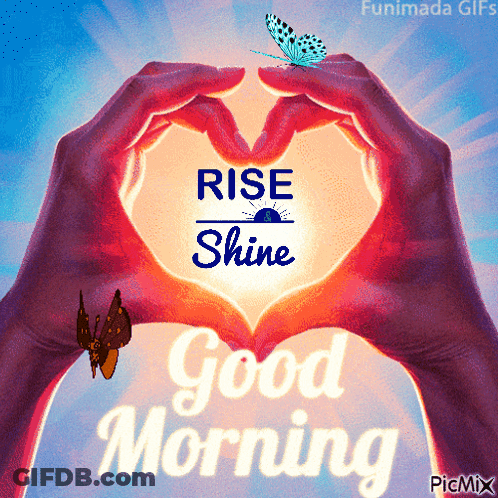 Good Morning Greeting With Butterfly And Hand Heart GIF