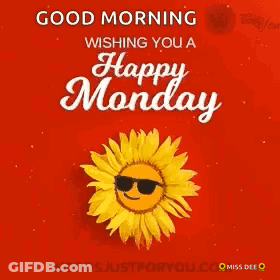 Good Morning Happy Monday Sunflower With Sunglasses GIF