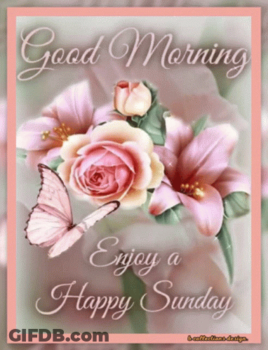 Good Morning Happy Sunday With Flowers And Butterflies GIF