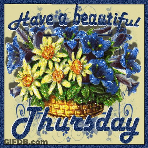 Good Morning Happy Thursday Blue Yellow Bouquet Flowers GIF