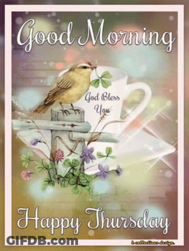 Good Morning Happy Thursday Coffee Cup And Bird GIF