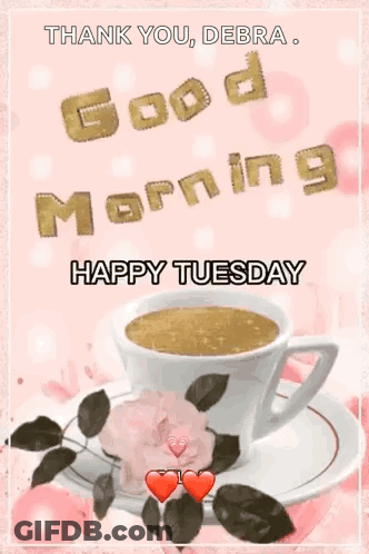 Good Morning Happy Tuesday Coffee Cup On Saucer GIF