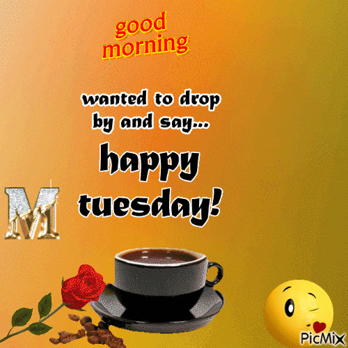 Good Morning Happy Tuesday Coffee Flying Kiss GIF
