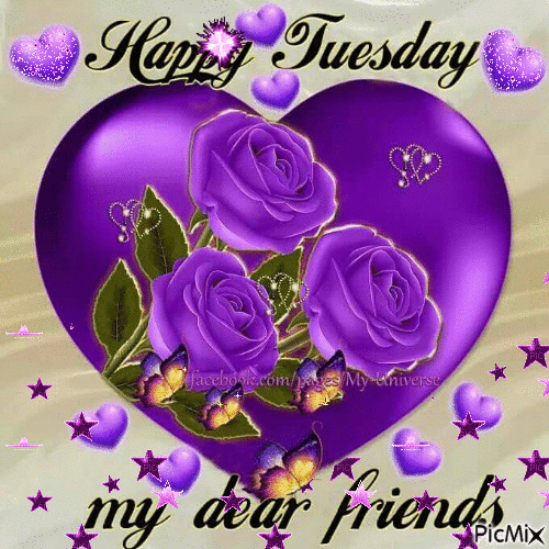 Good Morning Happy Tuesday Purple Heart Rose Love GIF