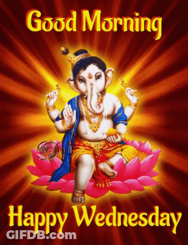 Good Morning Happy Wednesday Baby Ganesha On Lotus Flower GIF
