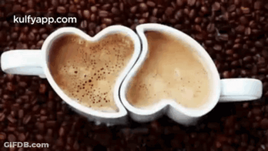 Good Morning Heart Mug And Coffee Beans GIF
